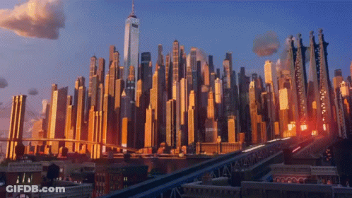 A City Skyline With A Bridge In The Foreground And The One World Trade Center In The Background GIF