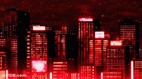 A City Skyline With A Sign That Says Rart GIF