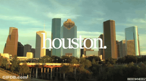 A City Skyline With The Word Houston In White GIF