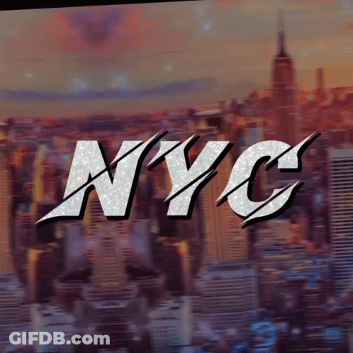 A City Skyline With The Word Nyc In Front Of It GIF
