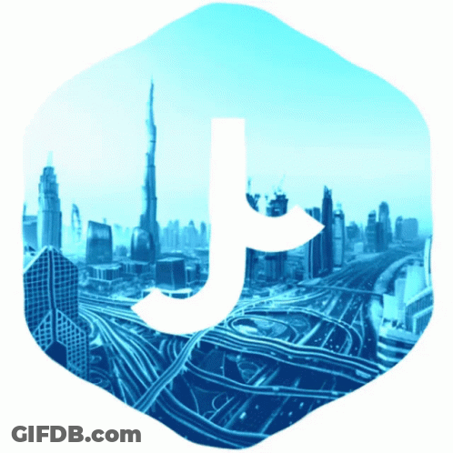 A Cityscape With The Letter T In The Middle GIF
