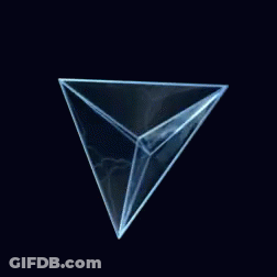 A Clear Pyramid With A Black Background Is Floating In The Air GIF