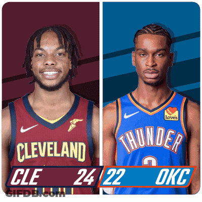 A Cleveland Basketball Player And A Thunder Basketball Player GIF