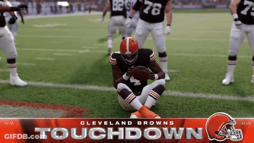 A Cleveland Browns Player Is Sitting On The Field GIF