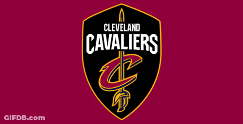 A Cleveland Cavaliers Logo With A Basketball On A Yellow Background GIF