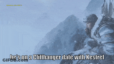 A Cliffhanger Date With Kestrel Is Displayed On A Screen GIF