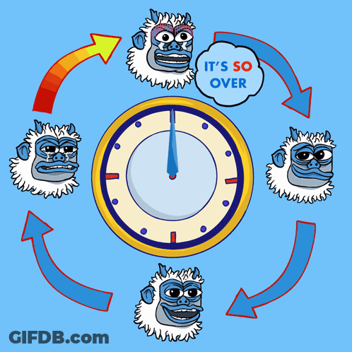 A Clock With A Speech Bubble That Says " It 'S So Over " GIF