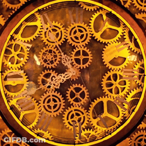 A Clock With Roman Numerals And Gears On It Shows The Time As 4:20 GIF