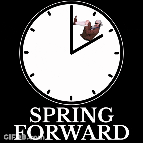 A Clock With The Words " Spring Forward " Below It GIF