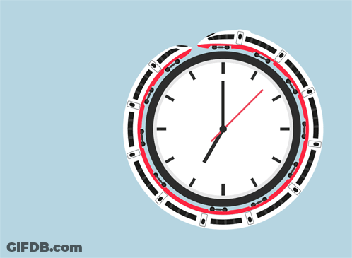 A Clock With Trains Around It And The Words " Always Late " Above It GIF