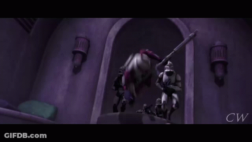 A Clone Trooper Is Holding A Gun In A Desert While Another Clone Trooper Looks On GIF