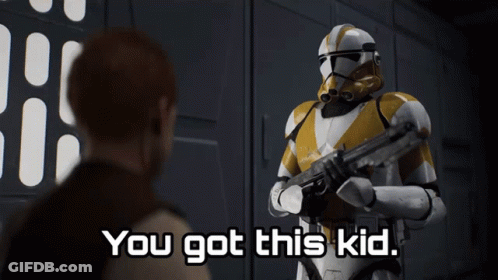 A Clone Trooper Says " You Got This Kid " To A Man GIF