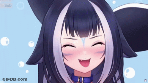 A Close Up Of A 3D Anime Girl With Black And White Hair Making A Face . GIF