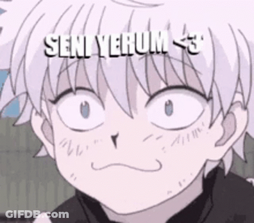 A Close Up Of A Anime Character Making A Funny Face With The Words Seni Yerum Written Above Him . GIF