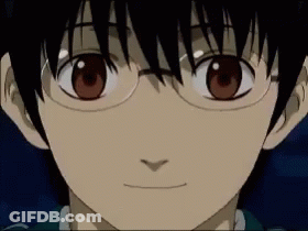 A Close Up Of A Anime Character 'S Face With Glasses On . GIF