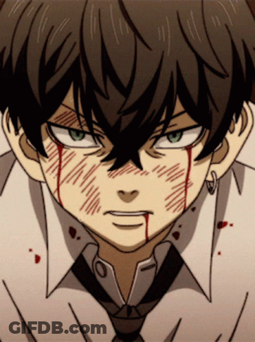 A Close Up Of A Anime Character With Blood On His Face GIF