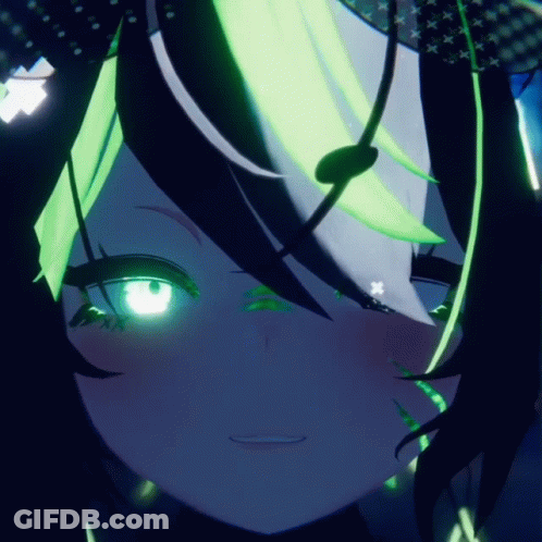 A Close Up Of A Anime Character With Green Eyes GIF