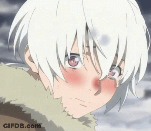 A Close Up Of A Anime Character With White Hair And Red Eyes GIF