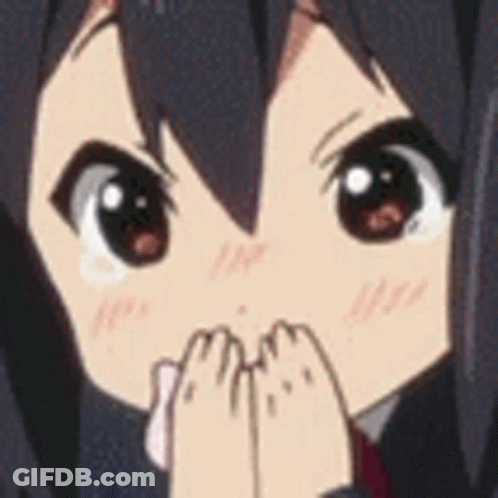 A Close Up Of A Anime Girl Covering Her Mouth With Her Hands . GIF