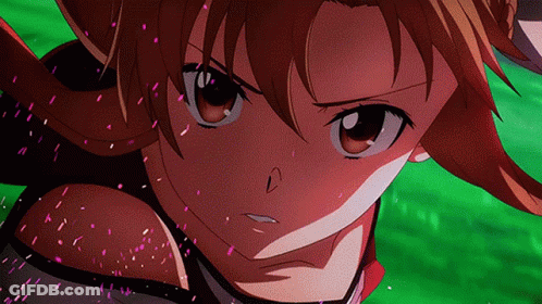 A Close Up Of A Anime Girl 'S Face With A Sword In Her Hand GIF