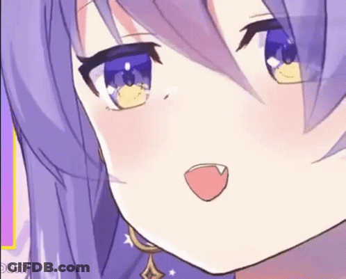 A Close Up Of A Anime Girl 'S Face With Purple Hair And A Red Tongue Sticking Out . GIF