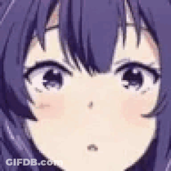 A Close Up Of A Anime Girl 'S Face With Purple Hair And Blue Eyes . GIF
