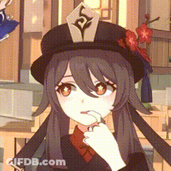 A Close Up Of A Anime Girl Wearing A Hat And Holding Her Hand To Her Chin . GIF