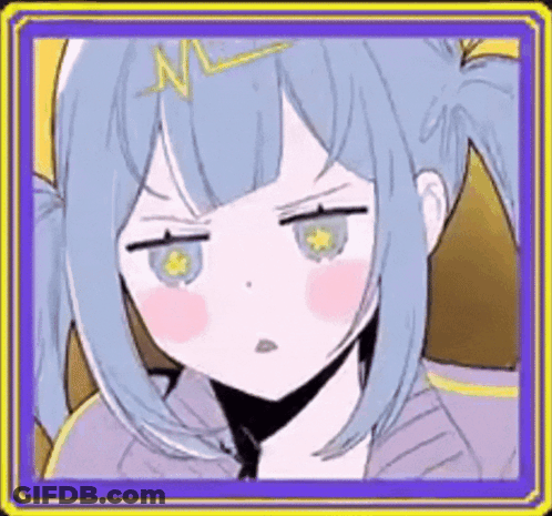 A Close Up Of A Anime Girl With Blue Hair And Pigtails . GIF