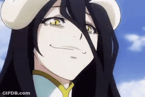 A Close Up Of A Anime Girl With Long Black Hair And Horns . GIF