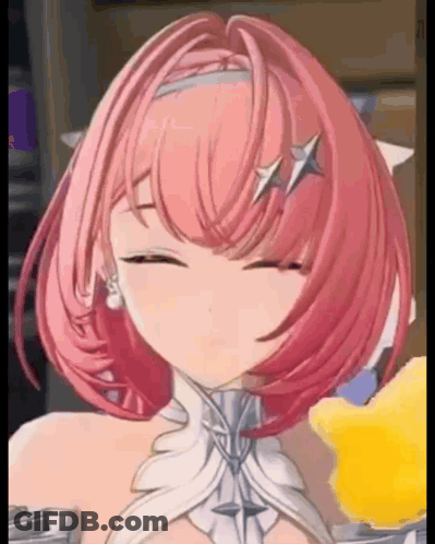 A Close Up Of A Anime Girl With Pink Hair And A White Dress . GIF