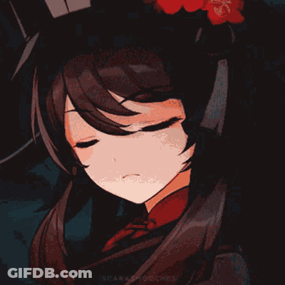 A Close Up Of A Anime Girl With Red Eyes Wearing A Hat GIF