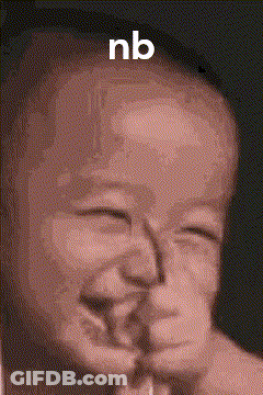 A Close Up Of A Baby 'S Face With The Word Nb Above It GIF