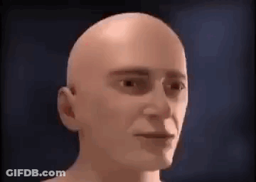 A Close Up Of A Bald Man 'S Face With A Smile On It . GIF