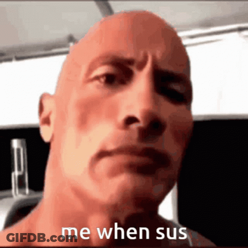 A Close Up Of A Bald Man 'S Face With The Words Me When Sus Written Below It GIF