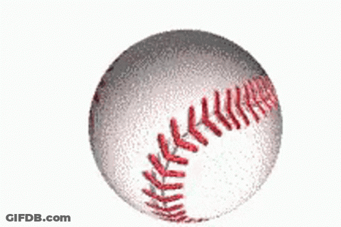 A Close Up Of A Baseball With Red Stitching On A White Background GIF