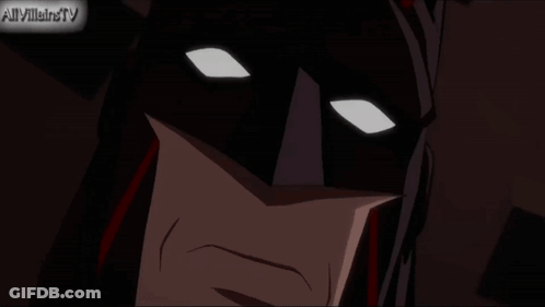 A Close Up Of A Batman 'S Face With The Words All Villains Tv Below Him GIF