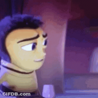 A Close Up Of A Bee From The Movie Bee Movie Looking At A Computer Screen . GIF