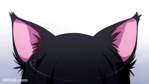 A Close Up Of A Black Cat 'S Ears With Pink Tips GIF