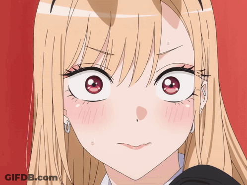 A Close Up Of A Blonde Anime Girl 'S Face With A Surprised Look On Her Face GIF