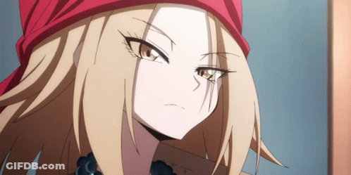 A Close Up Of A Blonde Anime Girl With A Red Hat On GIF