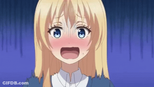 A Close Up Of A Blonde Anime Girl With Her Mouth Open . GIF