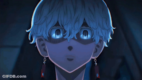 A Close Up Of A Blue Haired Anime Character 'S Face GIF