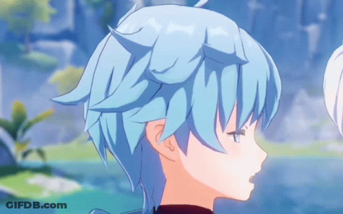 A Close Up Of A Blue Haired Anime Character 'S Face GIF