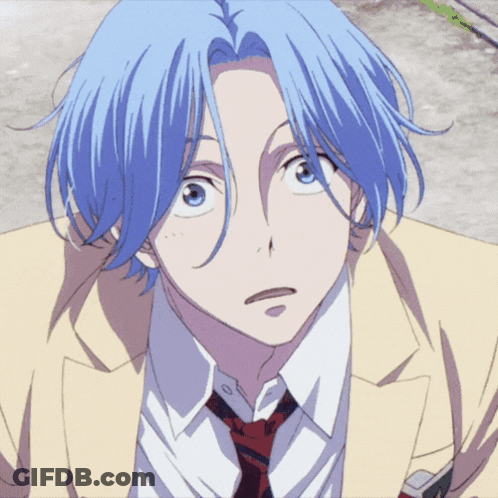 A Close Up Of A Blue Haired Anime Character Wearing A Suit And Tie GIF