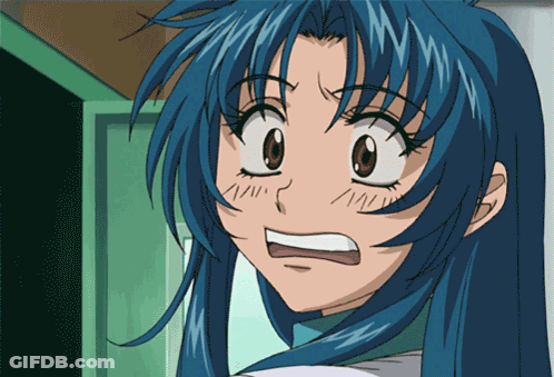 A Close Up Of A Blue Haired Anime Character With A Surprised Look On Her Face GIF