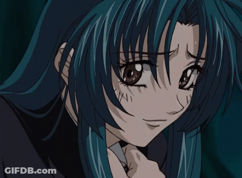 A Close Up Of A Blue Haired Anime Character GIF