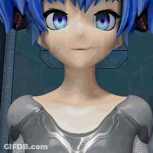 A Close Up Of A Blue Haired Anime Girl 'S Face GIF