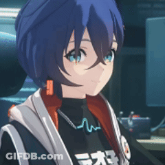 A Close Up Of A Blue Haired Anime Girl Wearing A Black Shirt GIF