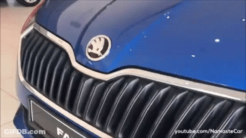A Close Up Of A Blue Skoda Car GIF