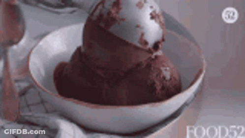 A Close Up Of A Bowl Of Chocolate Ice Cream With A Spoon In It . GIF